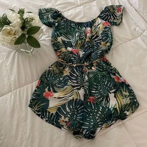 Fashion Nova off the shoulder tropical romper